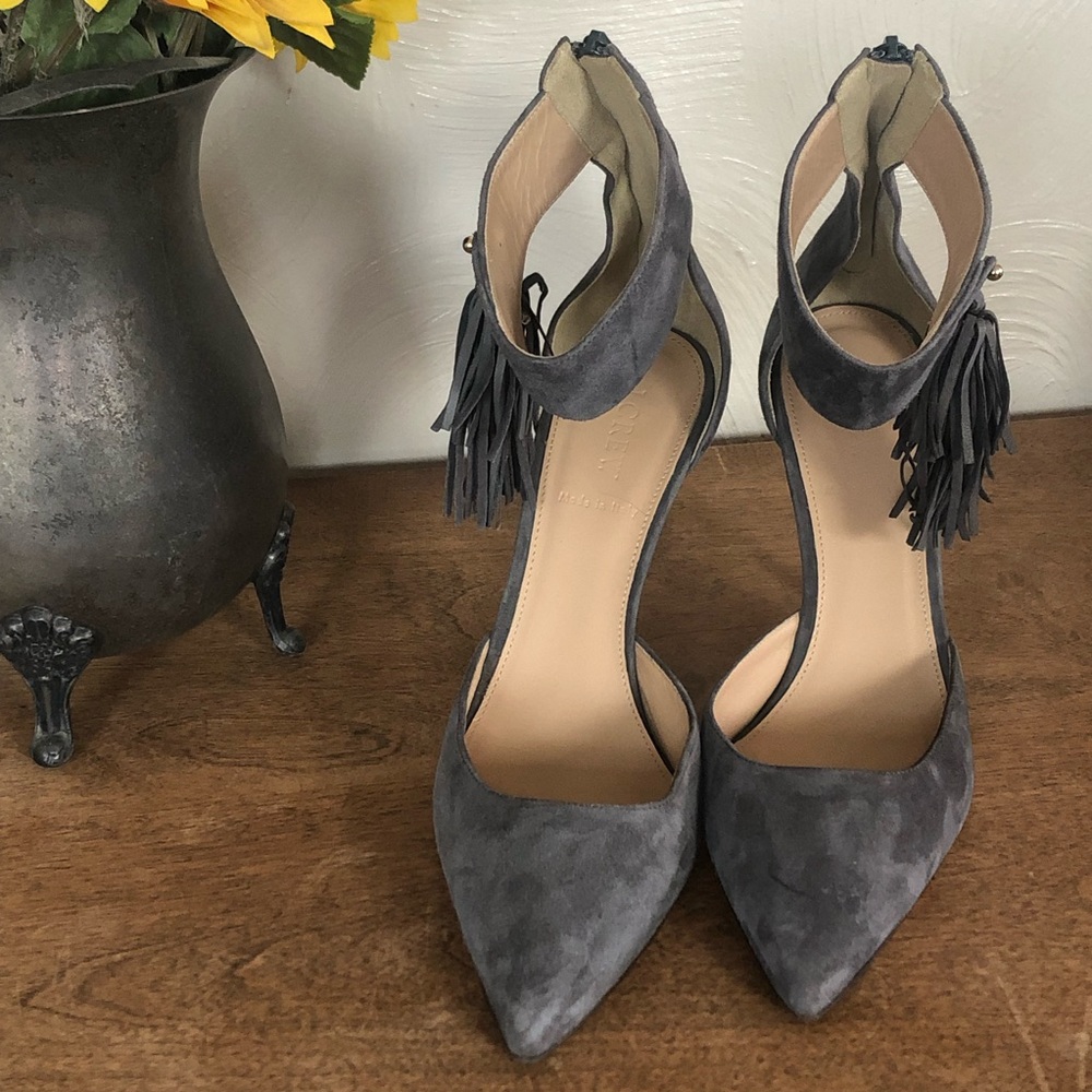 J. Crew • Ankle Strap Heels with Fringe Detail